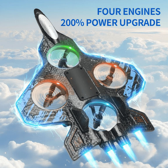 Foam RC Airplane Fighter Jet with LED Lights, Easy-to-Fly Remote Control Plane with 360° Stunt Flip for Kids Ages 8+, Blue