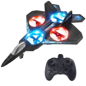 Foam RC Plane Drone for Kids, Remote Control Airplane Fighter Jet with LED Light, Auto Hover, 360Flip, 2 Batteries (16 Mins Flight), Easy to Fly for Beginners