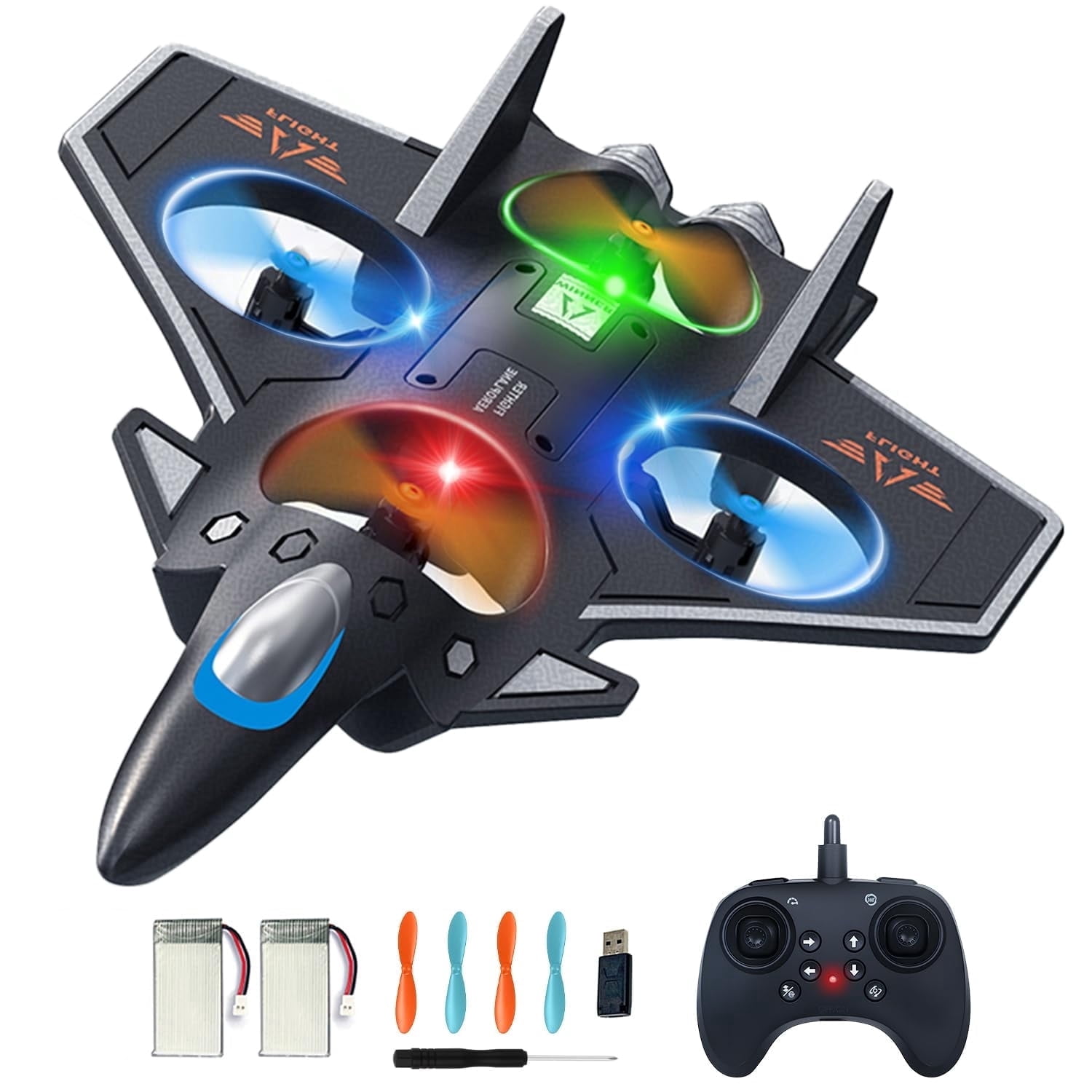 TBSCWYF Foam RC Plane, Remote Control Airplane for Kids 8-16, 360° Flip Stunt, LED Lights, 2 Batteries