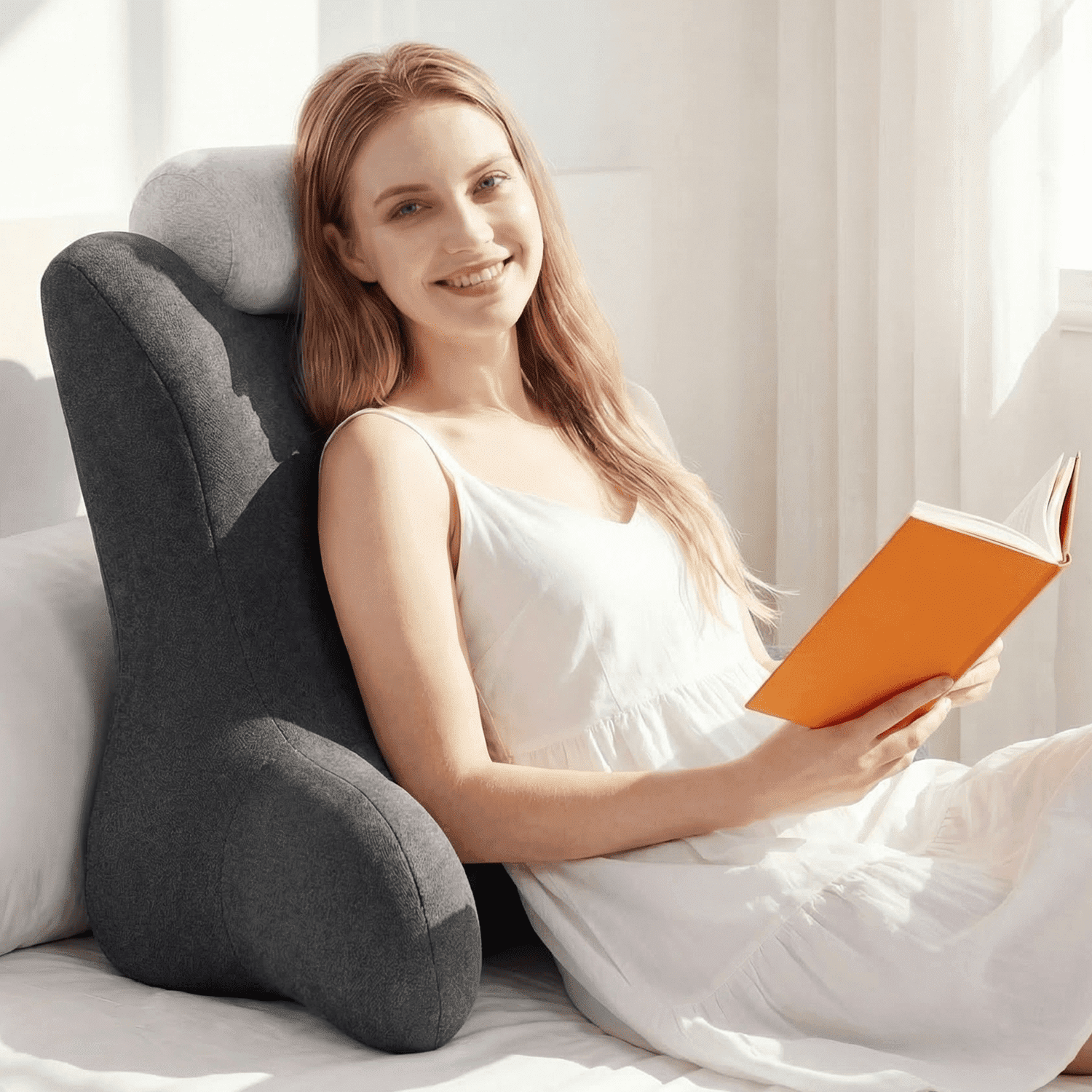 Foam Reading Pillow with Back Support, Memory Foam Wedge for Bed, Sofa & Floor Use