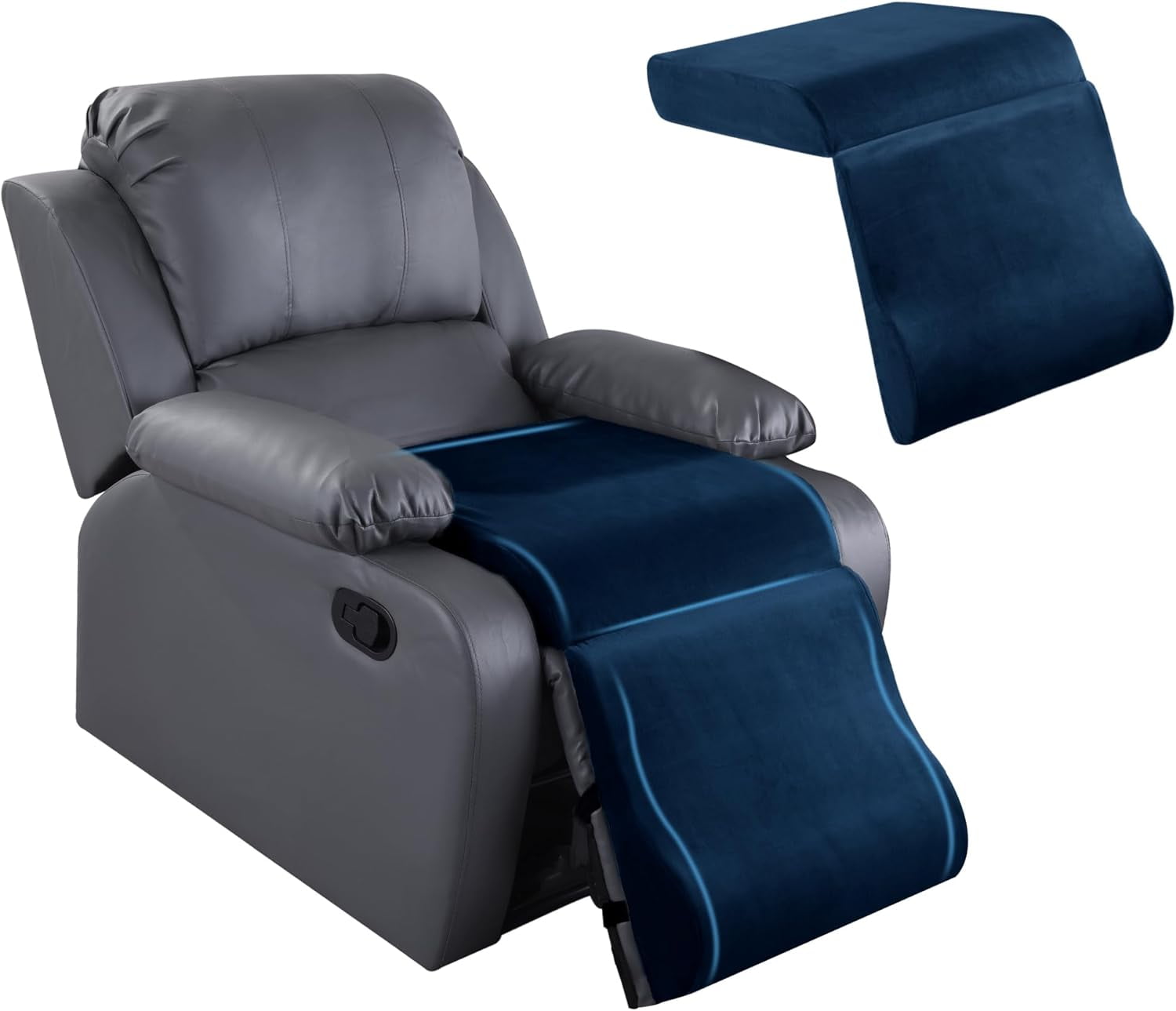 Foam Recliner Cushion with Leg Pillow for Elderly Large Square Seat Cushion Wave Shape Footrest for Armchairs Couch, Medium Thick & Supportive, Non-Slip Design, Sapphire Blue
