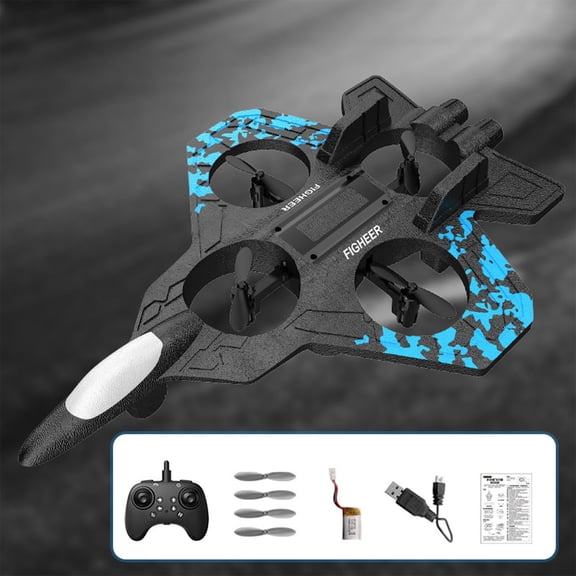 Foam Remote Control Airplane, Durable Easy-to-Fly Quadcopter Drone, Long Endurance Fighter Toy with Battle Mode for KidsOutdoor Play, Blue