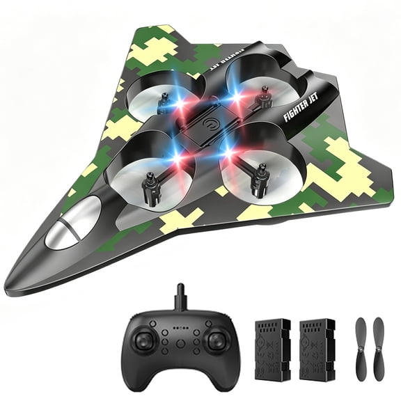 Foam Remote Control Airplane, Jet Fighter RC Plane Stunt Drone Toy with LED Lights & 360° Spin, Easy to Fly RC Glider for Kids Adults