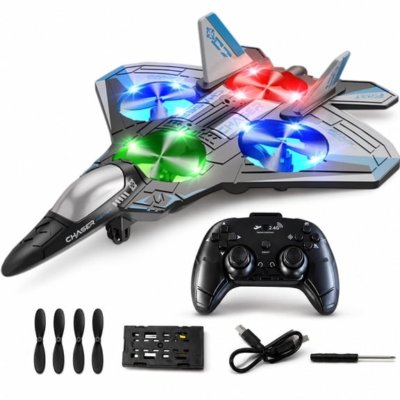 Foam Remote Control Airplane,RC Airplane for Kids, Adults Beginners,Fighter Jet with LED Lights, Altitude Hold, 360 Flip Stunt Rotation, Fighter Jet Glider with Auto Return,Flying Toy