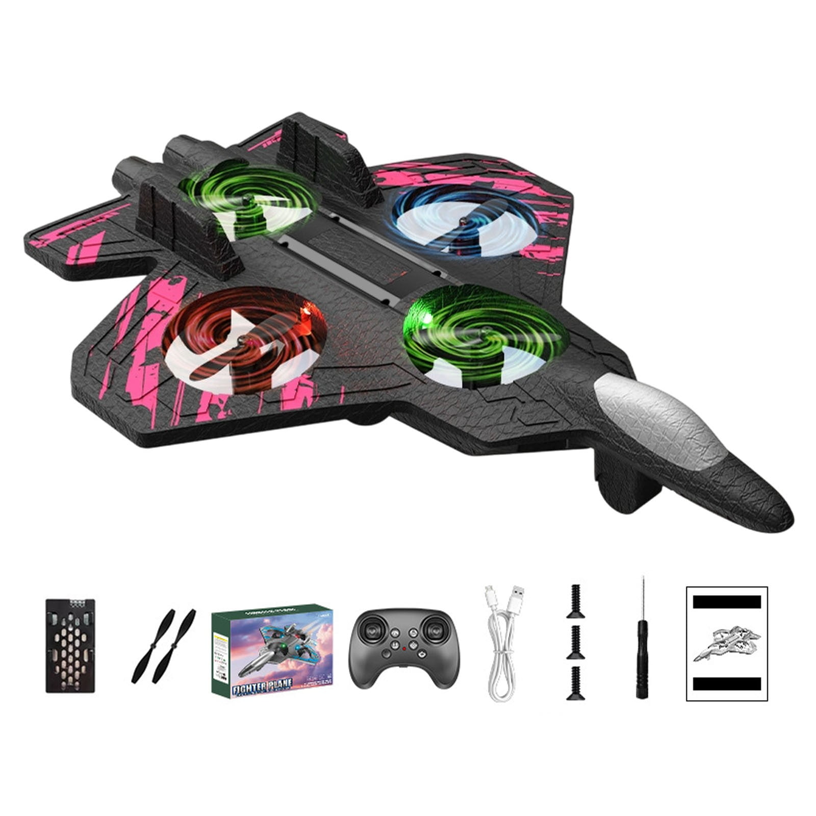 Foam Remote Control Airplanes, RC Planes for Child Adults, RC Airplane Fighter Jet with Light, 360° Flip Fighter Jet Toys, Stunt Roll, Airplane Toy Gifts for Boys, 1 Set, 10.35x8.26x2.36"
