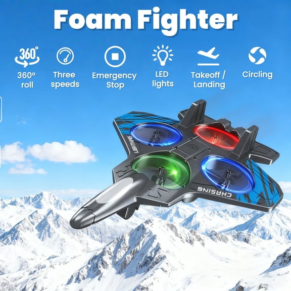 Foam Remote Control Airplane for Ages 14+, RC Fighter Jet with LED Lights, 360° Flip Stunt Roll, Durable EPP Plane Gift for Teens & Adults