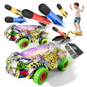 MAVOLIO Toddler Outdoor Toys for 3-6 Year Old Boys, 6 Foam Rockets & 2 Cars, 1 Launcher Outdoor Outside Toys for Kids Toddlers Boys, 3 4 5 6 Year Old Boy Birthday Gifts, Boy Toys for Ages 3-5 4-6