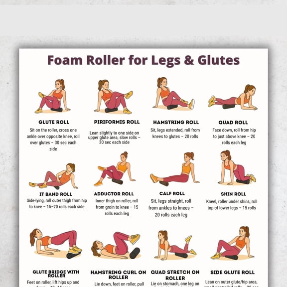 Foam Roller Exercise Poster For Leg And Gluteus Stretching Massage Poster Fitness Poster poster