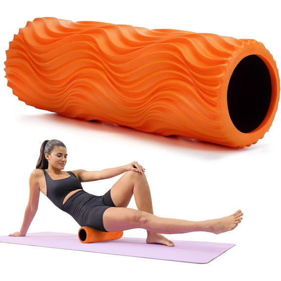 Foam Roller,High Density 15" Roller, Wave Textured Massage Back Roller for Deep Muscle Pilates Yoga,Fitness Exercise Whole Body Release(Orange)