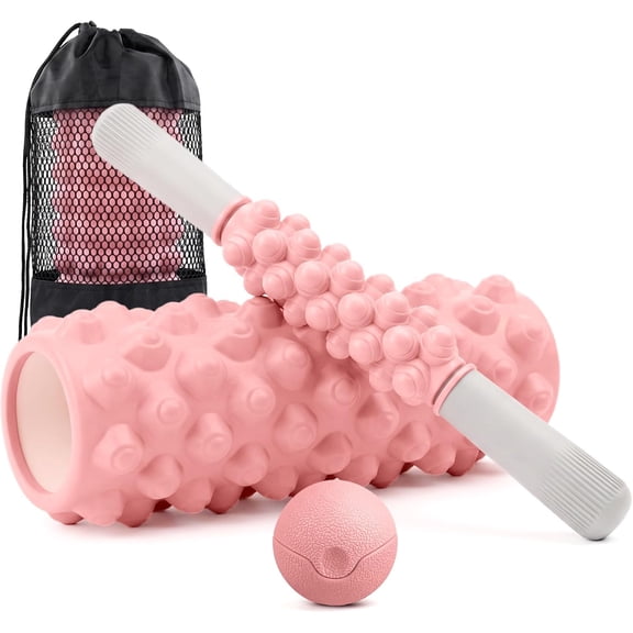 Foam Roller Set for Full Body Relief and Deep Tissue Massage, 3D Textured Foam Roller with Muscle Roller Stick and Massage Ball for Muscle Recovery & Physical Therapy, Pilates Yoga Fitness