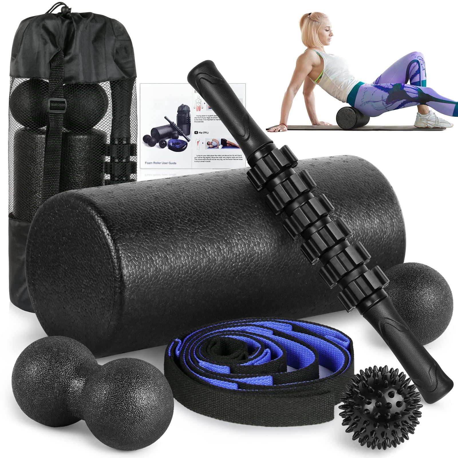 Foam Roller Set - High Density  Stick 2 Foot Fasciitis Ball Stretching Strap For Whole Body Physical & Exercise Yoga Leg Deep Tissue