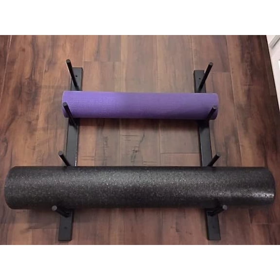 Foam Roller & Yoga Mat Storage Rack. Holds 4, 8, 12 etc. Modular (Sold by The Pairs and no. of Pairs You get Determines no. of mats/Rollers You Hold). Easy Wall Mount. Hardware Included. Black.