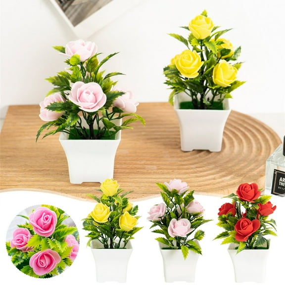 Foam Rose Potted Plant, Artificial Flowers Home Decor for Christmas, Family Gathering Hostess Gift, Miniature Bonsai Ornament for Tabletop Display and Indoor Arrangement Akmoler