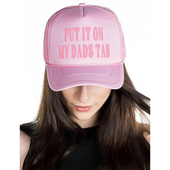 Foam Snapback Trucker Hat - Put It On My Dads Tab (Light Pink)