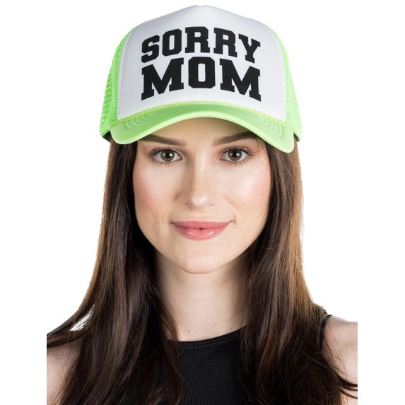 Foam Snapback Trucker Hat - Sorry Mom (Neon Lime/White)