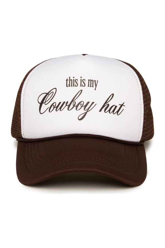 Foam Snapback Trucker Hat - This is My Cowboy Hat (White/Brown)