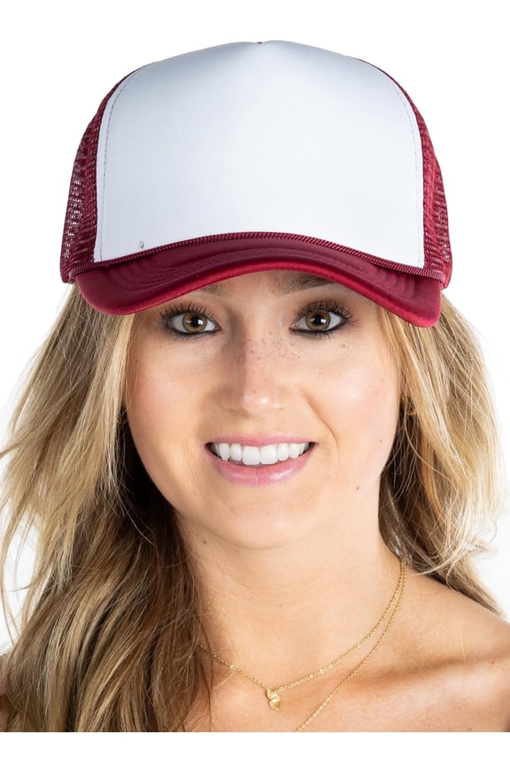 Foam Snapback Trucker Hat - White/Maroon