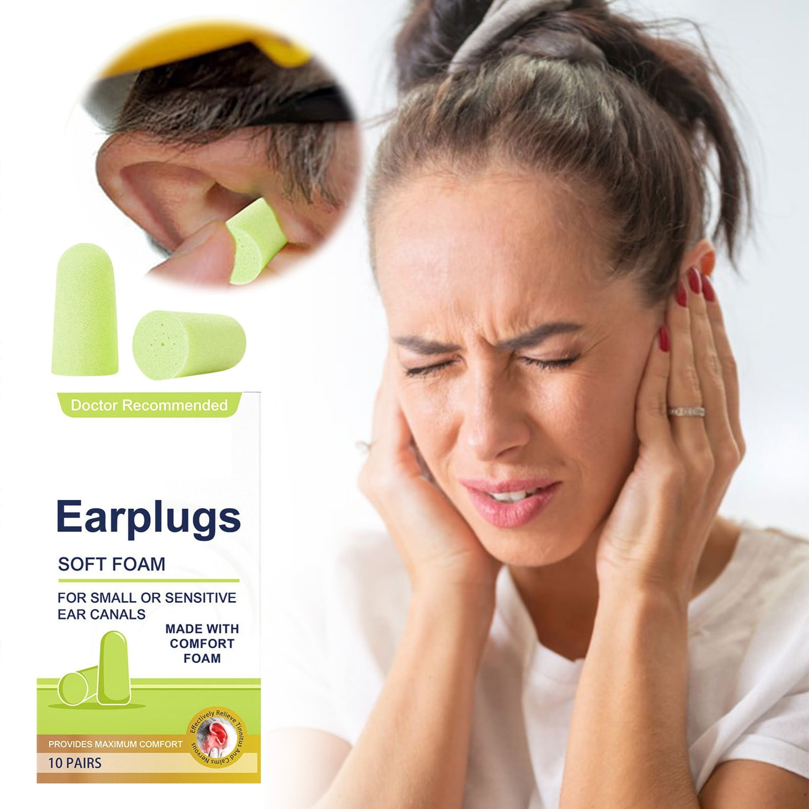 Foam Soothing Earplugs Reduce Noise And Tinnitus. Memory Foam Fits Comfortably In The Ear Canal