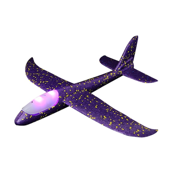 Foam Throwing Glider Airplane DIY Flying Aircraft Model with LED Headlight Outdoor Hand Launch Catapult EPP Plane for Family Park Activity Gear