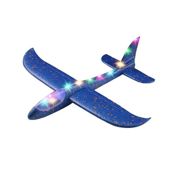 Foam Throwing Glider Airplane Full Body LED Light Up DIY Hand Launch Flying Toy Outdoor Sports Aircraft Model Blue
