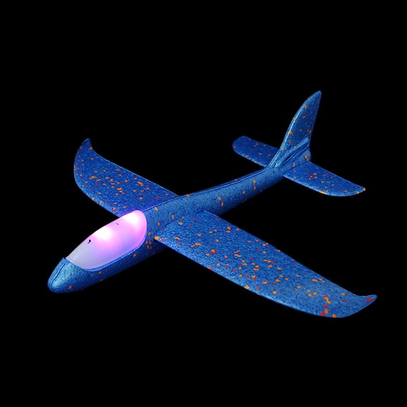 Foam Throwing Glider Airplane LED Light Up Head DIY Hand Launch Flying Toy Outdoor Sports Aircraft Model Blue