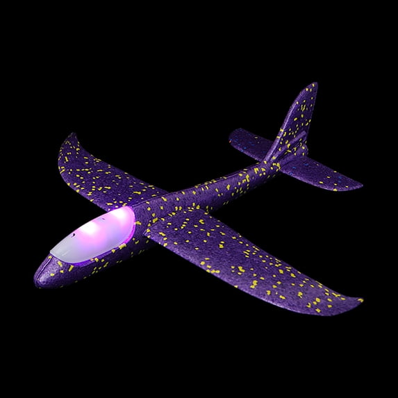 Foam Throwing Glider Airplane LED Light Up Head DIY Hand Launch Flying Toy Outdoor Sports Aircraft Model Purple