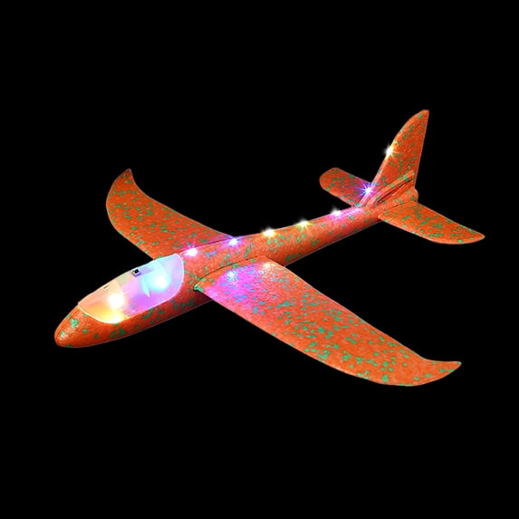 Foam Throwing Glider Airplane Toy with LED Lights, Orange DIY Hand Launch Aircraft Model for Outdoor Play, 19 Inches