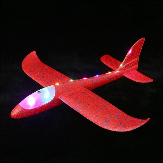 Foam Throwing Glider Airplane Toy with LED Lights, Red DIY Hand Launch Aircraft Model for Outdoor Play, 19 Inches