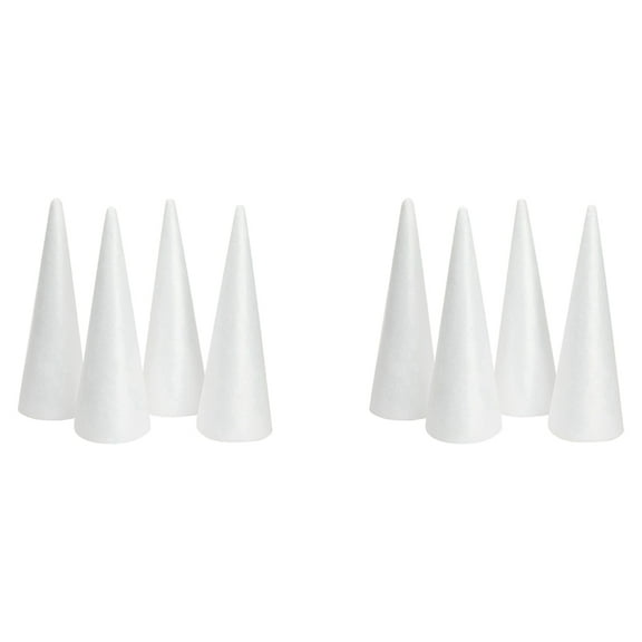 Foam Tree Cones for DIY Crafts, White Polystyrene Art Supplies (4.5 x 13.5 In, 8 Pack)
