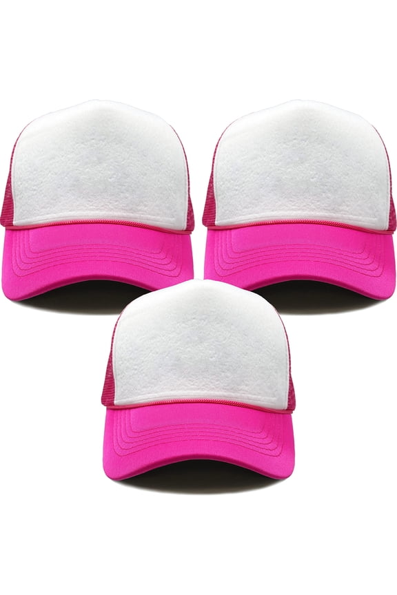 Foam Trucker Hat Bundle - 3 Pack - White/Hot Pink (all)