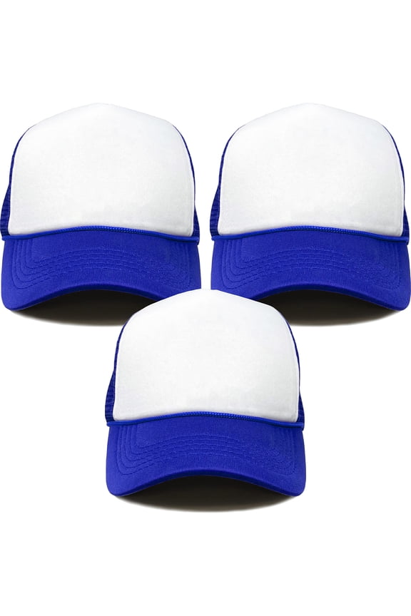 Foam Trucker Hat Bundle - 3 Pack - White/Royal Blue (all)