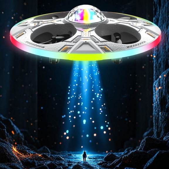 Mini UFO Drone for Kids RC Plane Flying Airplane Toy Remote Control Helicopter with LED Lights, Auto Hover, 2 Batteries