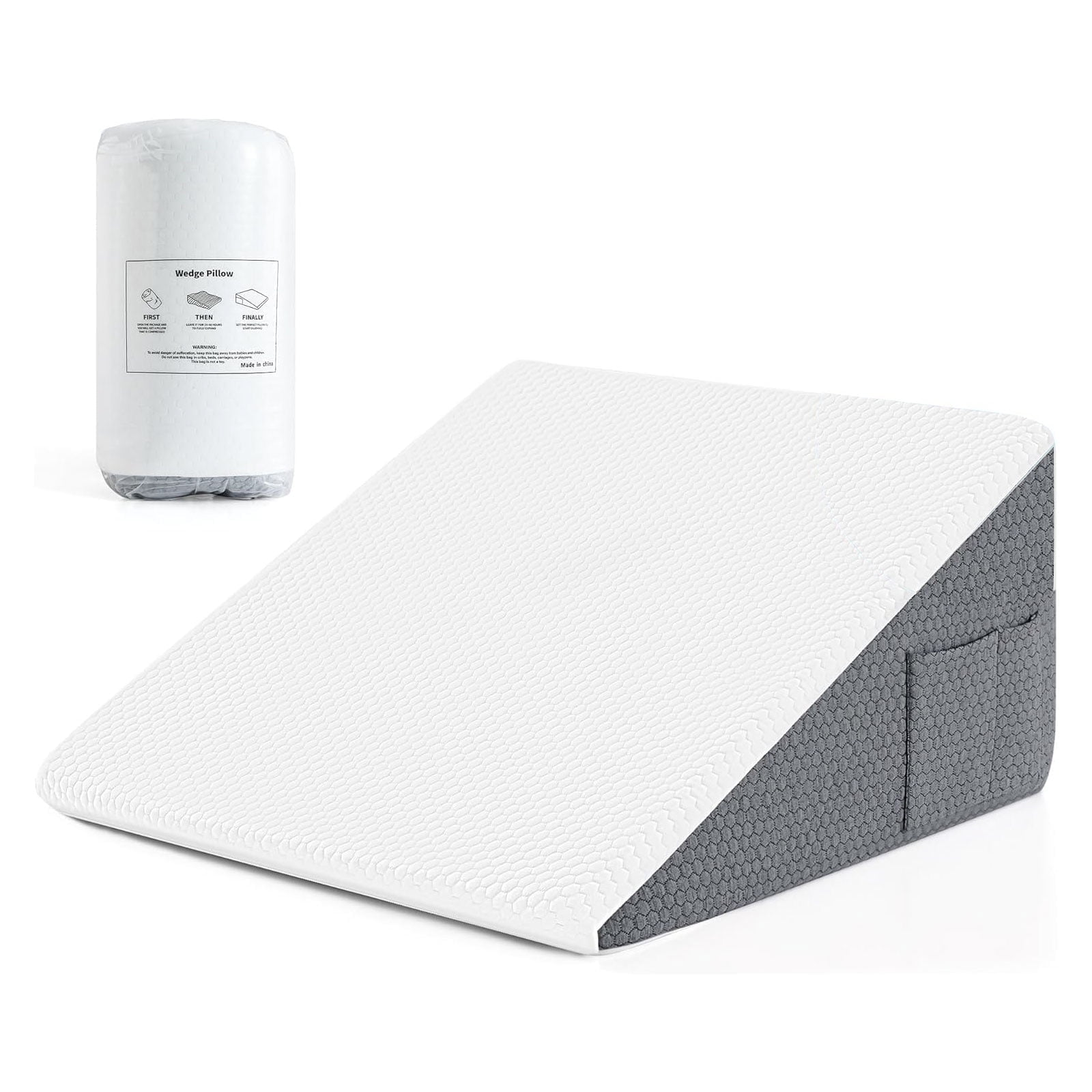 10 inch Foam Wedge Pillow for Sleeping ,Triangle Bed Wedge Pillow for Headboard ,Soft Memory Foam & Washable Cover