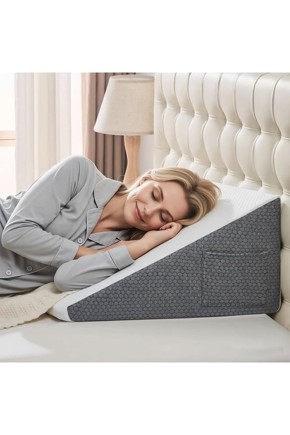 10 inch Foam Wedge Pillow for Sleeping ,Triangle Bed Wedge Pillow for Headboard ,Soft Memory Foam & Washable Cover