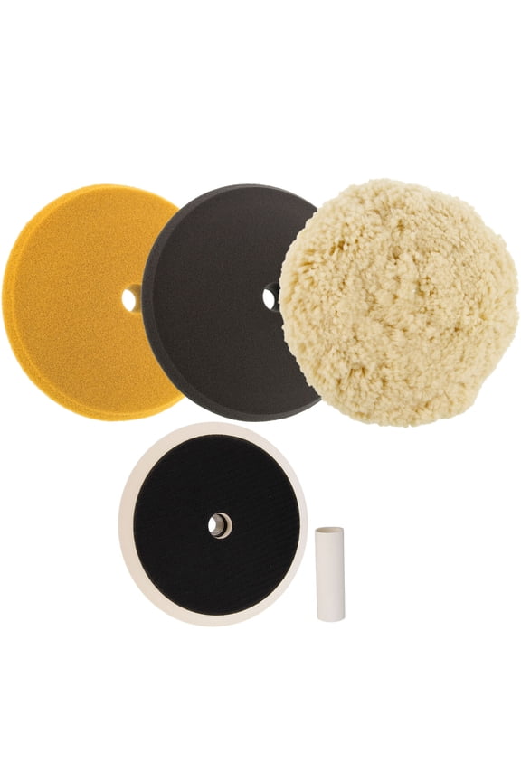 Foam Wool Buffing Polishing Pad Kit, 3 - 8" Polish Buff Pads Grip Backing Plate