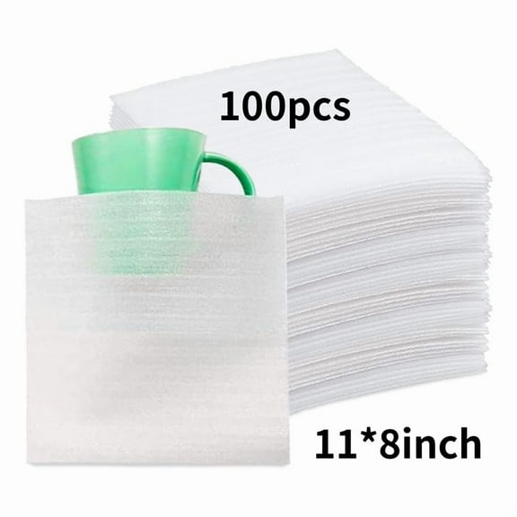 OFEFE 100 Pack Foam Wrap Sheets Cushioning - 11.8"x7.8" Moving & Shipping Protection for Dishes, Glasses, Plates, Furniture - Reusable, Eco-Friendly Packaging Foam for Storage & Transport (White)