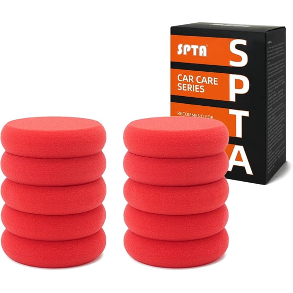 Foam applicator pad, 4-inch round side-pressure hand polishing red sponge pad set, detail polishing buffer pad for waxing, polishing, paint, ceramic, glass cleaning, 10 packs - 10