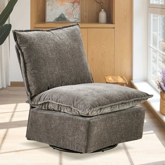 Foam-filled Dark Gray Chenille Swivel Recliner Chair For Relaxation Daily Use