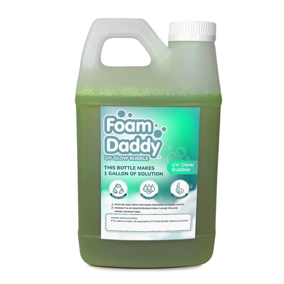 FoamDaddy UV Glow Bubble Solution – Professional Strength Ultra-Concentrated Formula – Make Your Bubbles Glow Under Black Lights – Designed for Any Bubble Wand or Machine – 1/2 Gallon of Bubbly Fun