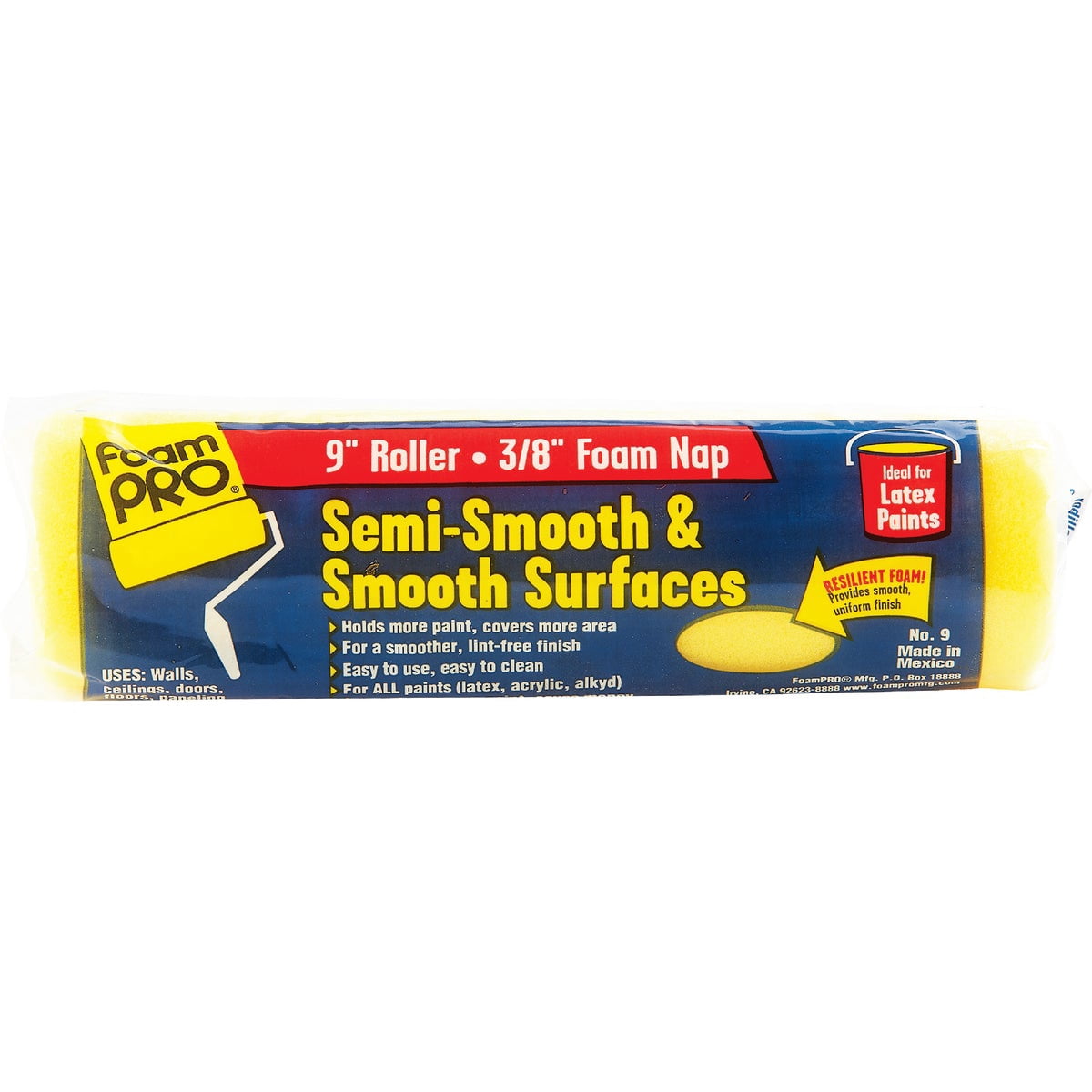 FoamPRO 91 9" Smooth & Semi-Smooth Surface Roller Cover, Pack of 3, 3 Pack