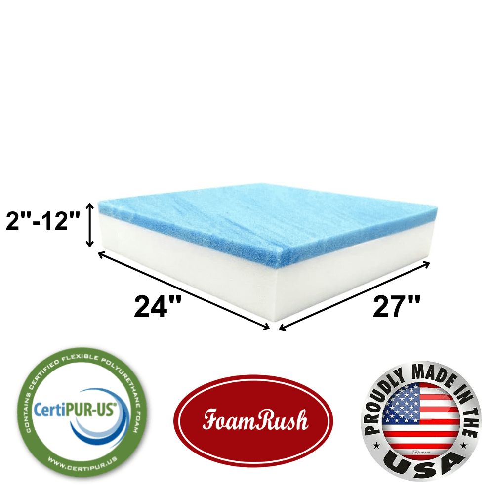 FoamRush 6" X 23" X 26" Gel Memory Foam Cushion - Medium Firm Replacement Foam For Bench, Seat, Sofa (Made In USA)