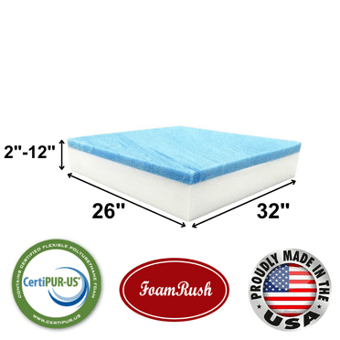 FoamRush 2" x 26" x 32" Cool Gel Memory Foam Seat Cushion Replacement Medium Firm (Upholstery Foam, Seat Replacement, Upholstery Sheet, Foam Rubber Padding, Couch, Sofa Cushion, Mattress)Made in USA