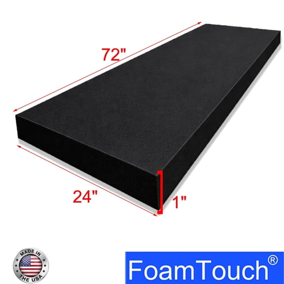 FoamTouch 1" Thick, 24" Wide, 72" Long High Density, Charcoal Foam Ideal for Couch Cushion, Bench Cushion, Seat Replacement, Wheelchair Seat Cushion and More