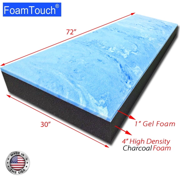 FoamTouch 5" Height x 30" Width x 72" Length Camper/RV bunk Mat with Gel Memory Foam over Charcoal Foam -No Cover