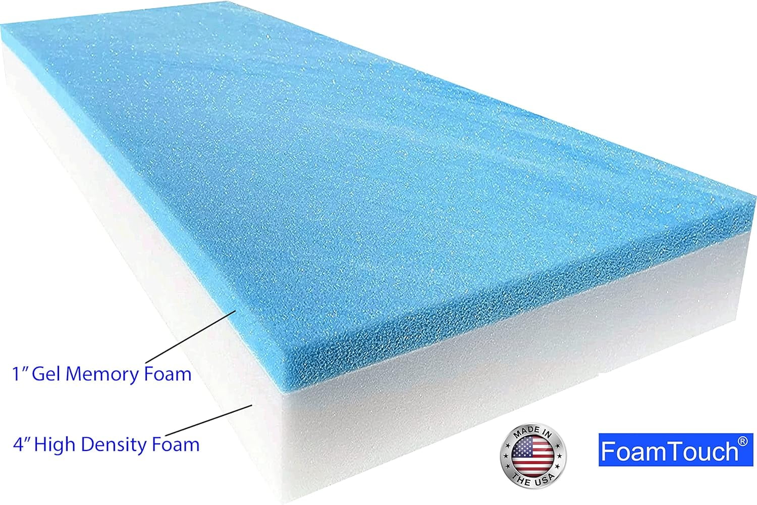 FoamTouch 5"x24"x72" Cool Gel Memory Foam Bench Cushion Replacement Medium Firm (Seat Replacement, Upholstery Sheet, Upholstery Foam, Mattress, Sofa Cushion, Foam Rubber Padding, Couch)