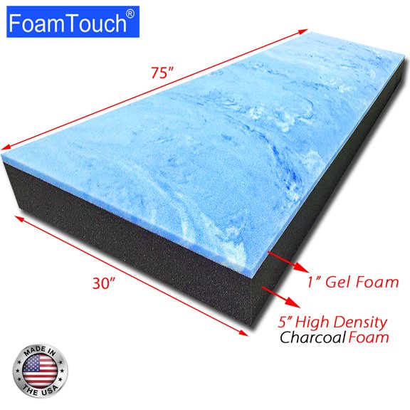 FoamTouch 6" Height x 30" Width x 75" Length Camper/RV bunk Mattress with Gel Memory Foam over Charcoal Foam -No Cover