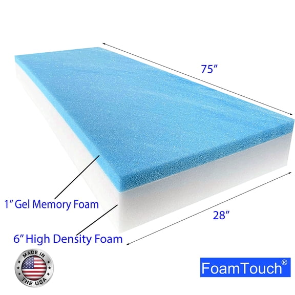 FoamTouch 7" Height x 28" Width x 75" Length Camper/RV bunk mat with White Gel Memory Foam -No Cover