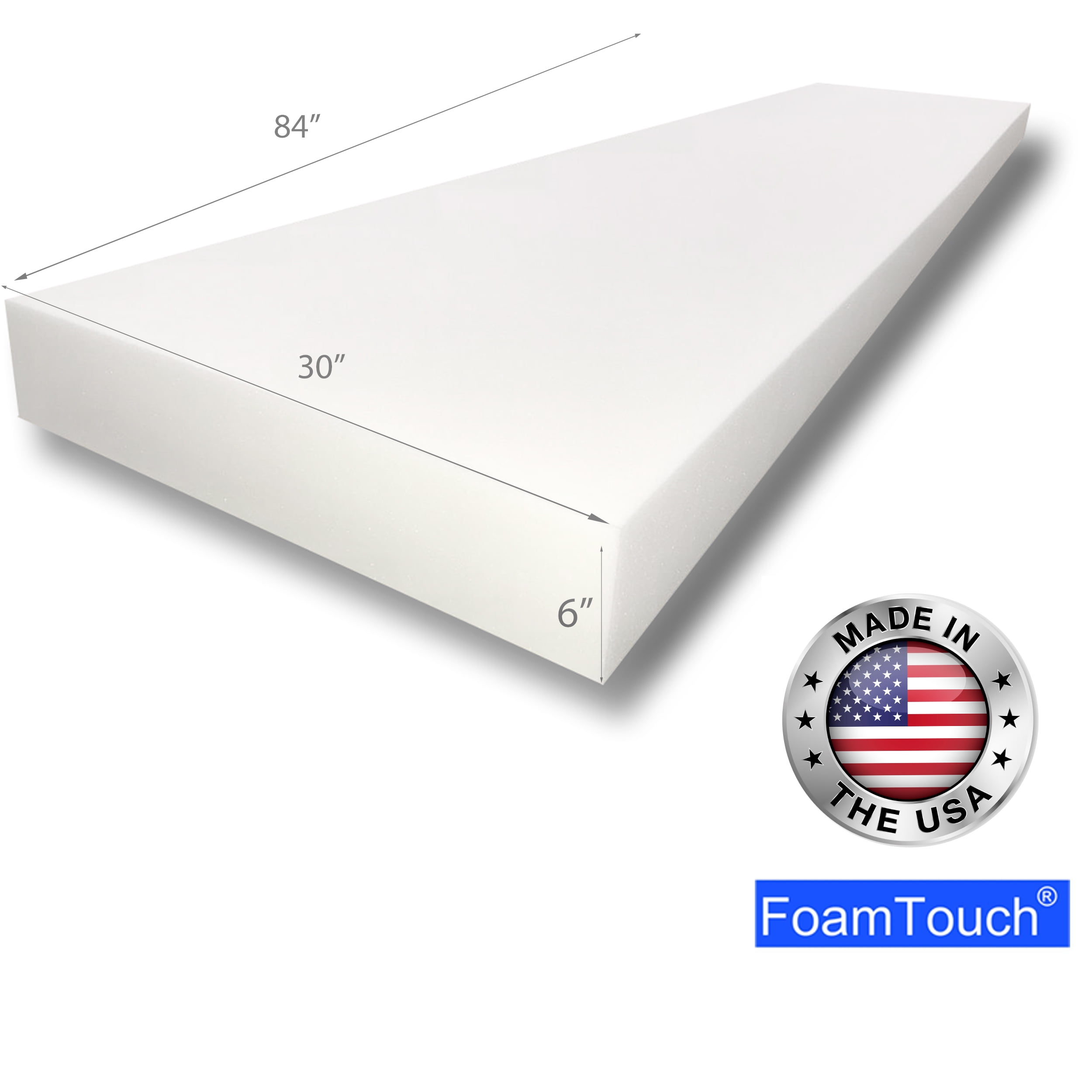 FoamTouch High Density 6 inches Height, 30 inches Width, 84 inches Length Upholstery Foam, White