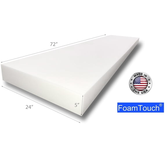 FoamTouch Upholstery Foam Cushion High Density 5'' Height x 24'' Width x 72'' Length