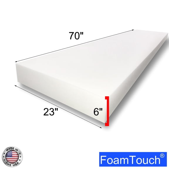 FoamTouch Upholstery Foam Cushion High Density Custom Cut 6" Height x 23" Width x 70" Length Custom Cut